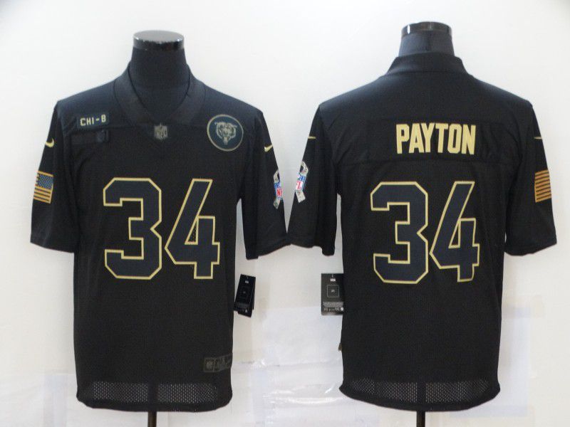Men Chicago Bears #34 Payton Black gold lettering 2020 Nike NFL Jersey->oakland raiders->NFL Jersey